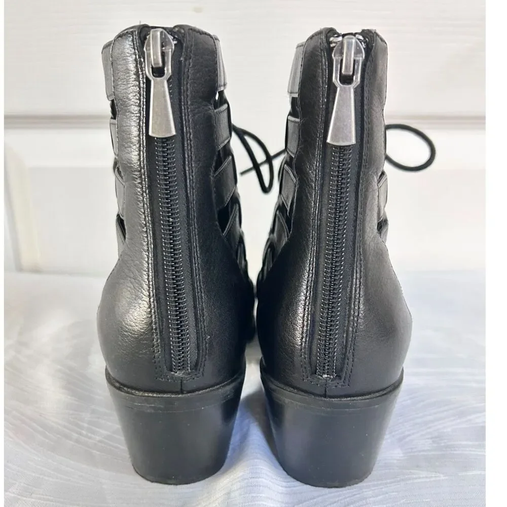 TREASURE & BOND Black Leather Woven Cutout Lace-up Ankle Boots - Size 8 - Picture 3 of 8